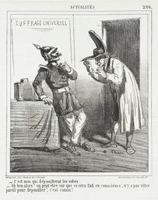C'est moi qui dépouillerai les votes. -Eh bien alors! on peut-être sur que ce sera fait en..., 1865. Creator: Cham