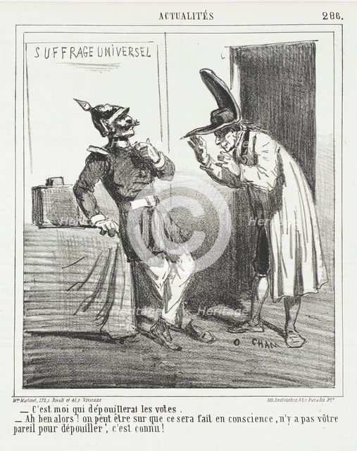 C'est moi qui dépouillerai les votes. -Eh bien alors! on peut-être sur que ce sera fait en..., 1865. Creator: Cham.