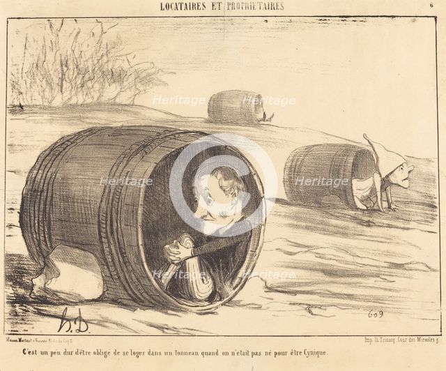 C'est un peu dur d'être obligé de se loger dans un tonneau..., 1854. Creator: Honore Daumier.