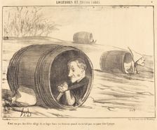 C'est un peu dur d'être obligé de se loger dans un tonneau..., 1854. Creator: Honore Daumier