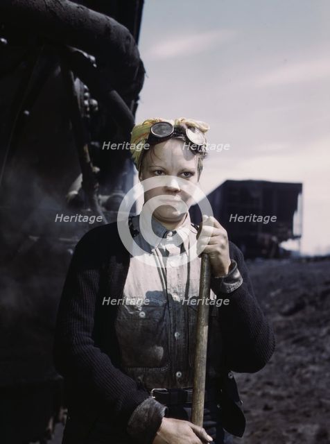 C. & N.W. R.R., Mrs. Irene Bracker, mother of two children, employed at the..., Clinton, Iowa, 1943. Creator: Jack Delano.