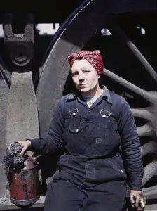 C. & N.W. R.R., Mrs. Marcella Hart, mother of three children, employed as a..., Clinton, Iowa, 1943. Creator: Jack Delano