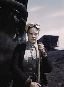 C. & N.W. R.R., Mrs. Irene Bracker, mother of two children, employed at the..., Clinton, Iowa, 1943. Creator: Jack Delano