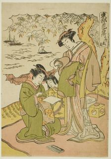 Goten Hill (Gotenyama), from the series "Famous Places for Flowers in the Eastern..., late 18th cent Creator: Kitao Masanobu