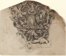 Gothic Ornament with a Lady and a Parrot, c. 1495. Creator: Master of the Strache Altar