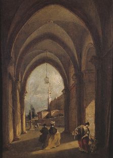 Gothic arcades, with landscape and figures. Creators: Francesco Guardi, School of Venice