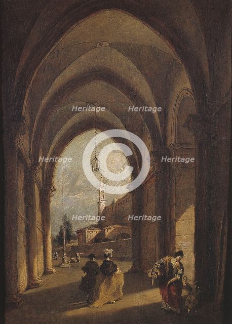 Gothic arcades, with landscape and figures. Creators: Francesco Guardi, School of Venice.