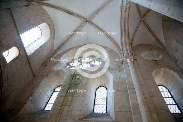Gothic ceiling and windows, Monastery of Alcobaca, Alcobaca, Portugal, 2009.  Creator: Samuel Magal.