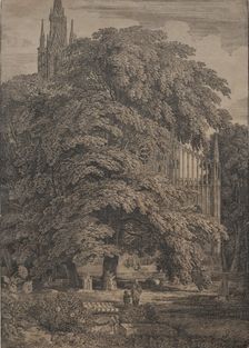 Gothic Church among Oaks, 1810. Creator: Karl Friedrich Schinkel (German, 1781-1841)