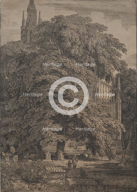 Gothic Church among Oaks, 1810. Creator: Karl Friedrich Schinkel (German, 1781-1841).