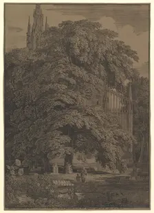 Gothic Church Hidden by a Tree, 1810. Creator: Karl Friedrich Schinkel