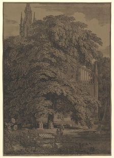Gothic Church Hidden by a Tree, 1810. Creator: Karl Friedrich Schinkel