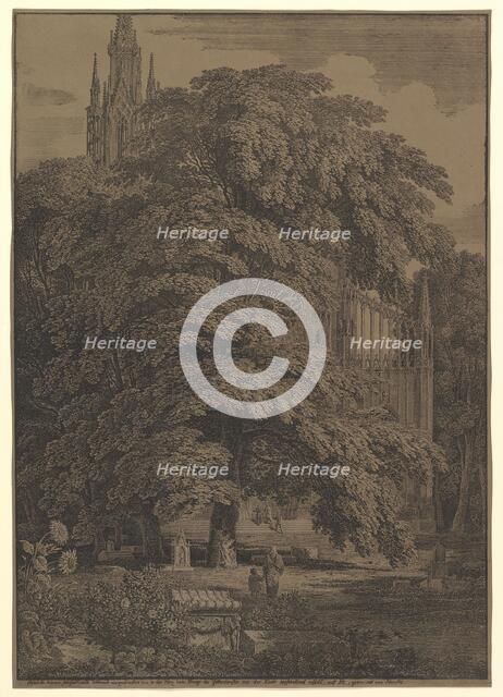 Gothic Church Hidden by a Tree, 1810. Creator: Karl Friedrich Schinkel.