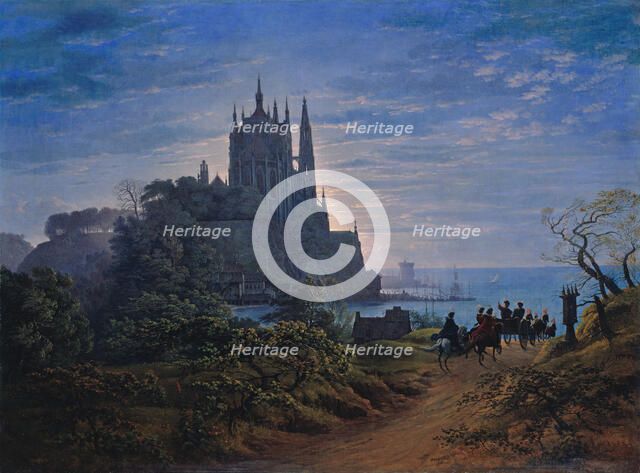 Gothic Church on a Rock by the Sea, 1815. Artist: Schinkel, Karl Friedrich (1781-1841)