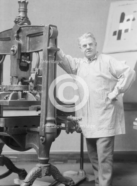 Goudy, Frederick, Mr., at his printing press, 1924 Mar. 15. Creator: Arnold Genthe.