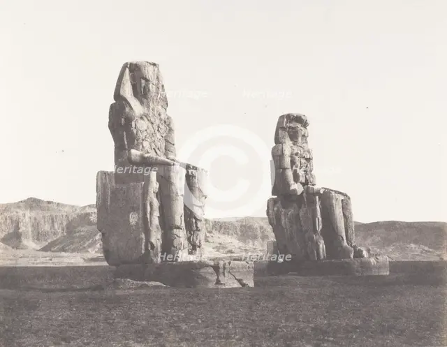 Gournah (Thèbes), Colosses (Celui de Droite, Dit de Memnon), 1851-52, printed 1853-54. Creator: Félix Teynard.