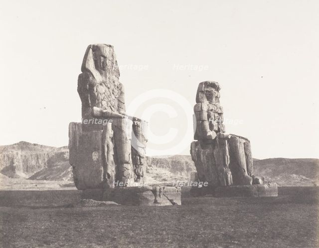 Gournah (Thèbes), Colosses (Celui de Droite, Dit de Memnon), 1851-52, printed 1853-54. Creator: Félix Teynard.