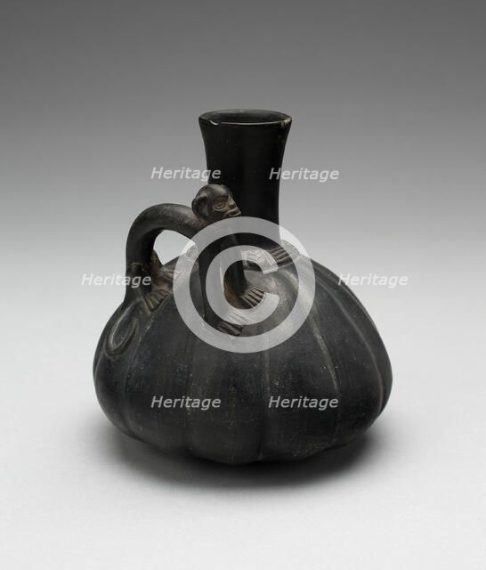 Gourd-Shaped Blackware Jar with Modeled Monkey Handle, A.D. 1000/1450. Creator: Unknown.