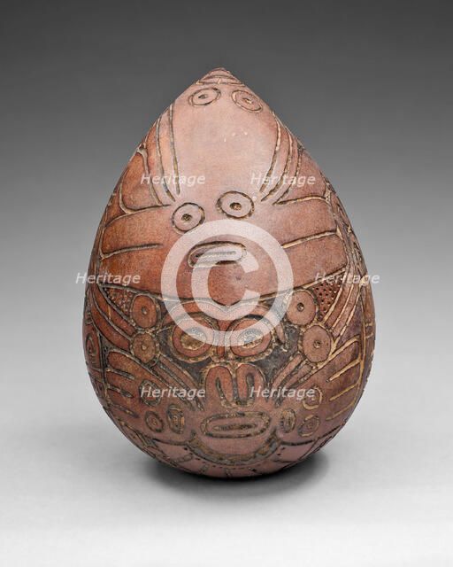 Gourd with Rattle Incised with Costumed Ritual Perfomer, 180 B.C./A.D. 500. Creator: Unknown.
