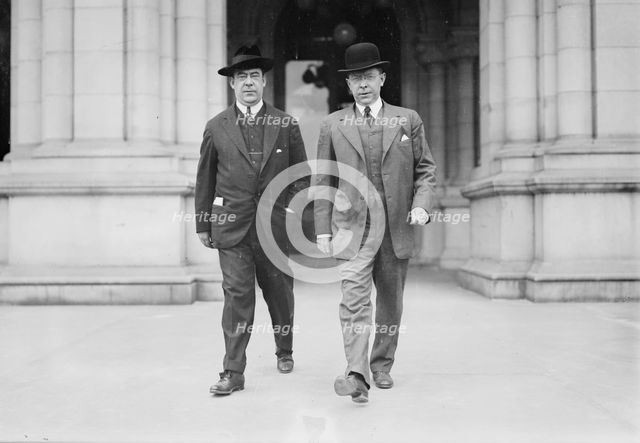 Governor Glynn leaving Capitol, Sec'y Tierney, 1913 or 1914. Creator: Bain News Service.