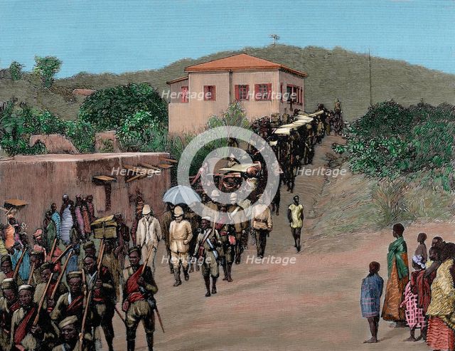 Governor Maxwell returns to Cape Coast Castle, from Cumasia, late 19th century. Creator: Unknown.