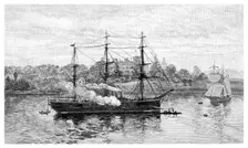 Government House and HMS Nelson Sydney, New South Wales, Australia, 1886.Artist: JR Ashton