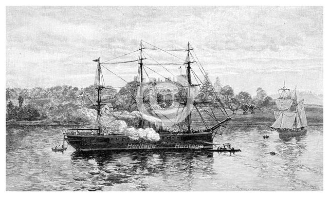 Government House and HMS 'Nelson', Sydney, New South Wales, Australia, 1886.Artist: JR Ashton