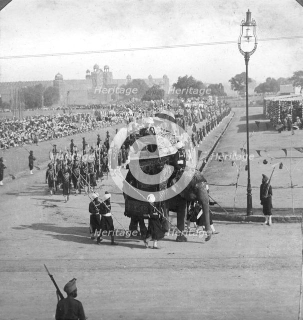 Government officials in a state procession, India, 1913.Artist: HD Girdwood