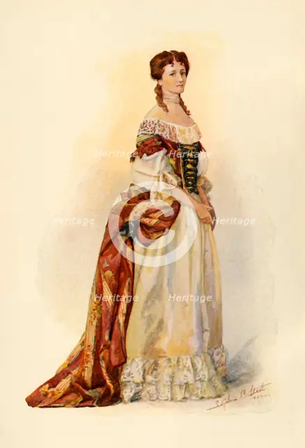 'Gown of red brocade worn in the Barbados Colony c1685', 1903, (1937). Creator: Sophie B Steel.
