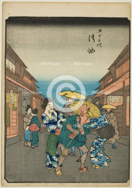 Goyu, from the series "Fifty-three Stations [of the Tokaido] (Gojusan tsugi)," also known..., 1852. Creator: Ando Hiroshige.