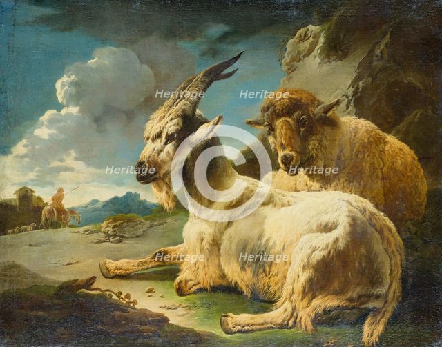 Goat and Sheep in a Rocky Landscape, 1680-1690. Creator: Philipp Peter Roos.
