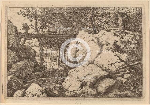 Goat on a small Bridge, probably c. 1645/1656. Creator: Allart van Everdingen.