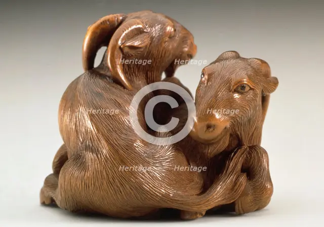 Goat Pair, Early to mid-19th century. Creator: Sukenao.