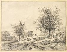 Goatherd, Goats on Road near Carriage and House, n.d. Creator: Bruno van Straaten