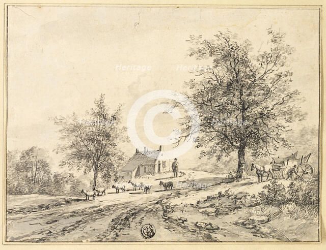 Goatherd, Goats on Road near Carriage and House, n.d. Creator: Bruno van Straaten.