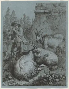 Goatherd Piping to Four Goats. Creator: Francesco Londonio