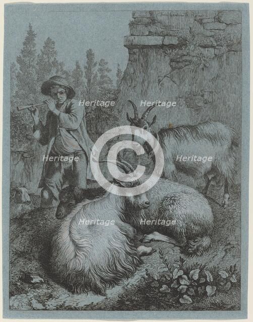 Goatherd Piping to Four Goats. Creator: Francesco Londonio.
