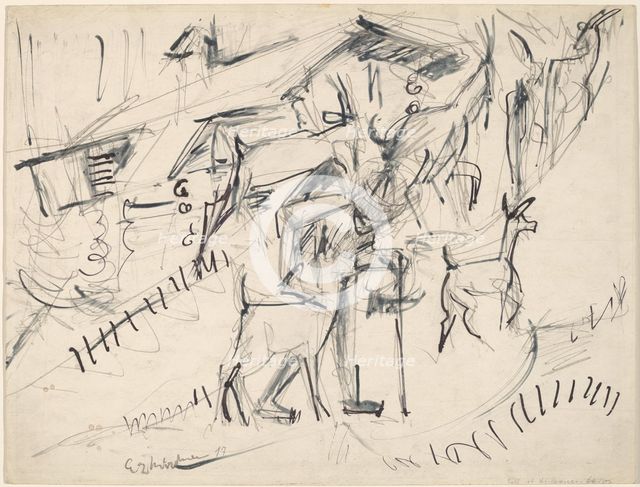 Goatherd with Goats, 1917. Creator: Ernst Kirchner.