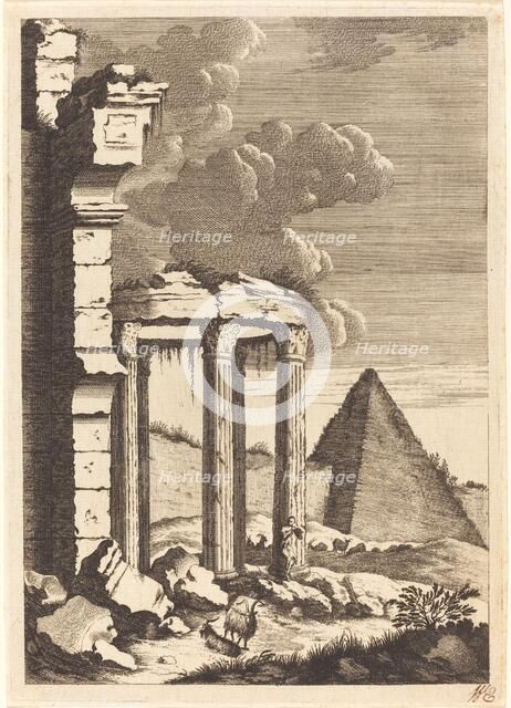 Goats before Ruins and a Pyramid, c. 1650. Creator: Bernhard Zaech.