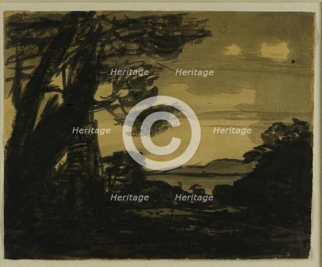 Goats on the Edge of a Lake, 1760s. Creator: Alexander Cozens.