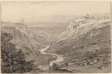Goats Resting above a River Gorge (Narni, Italy), 1884/1885. Creator: Edward Lear