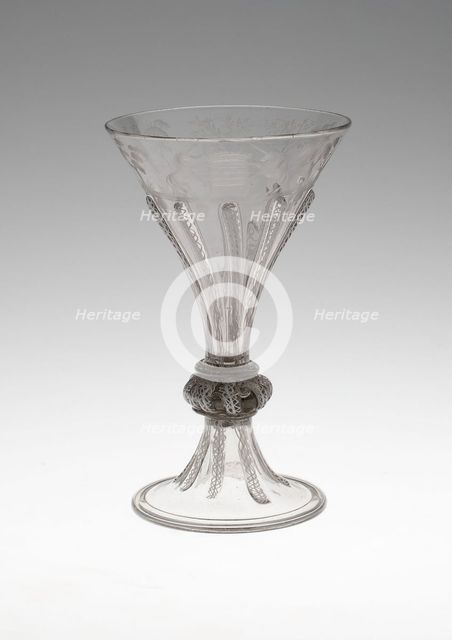 Goblet Engraved with Hunting Scenes, Bohemia, c. 1680. Creator: Bohemia Glass.