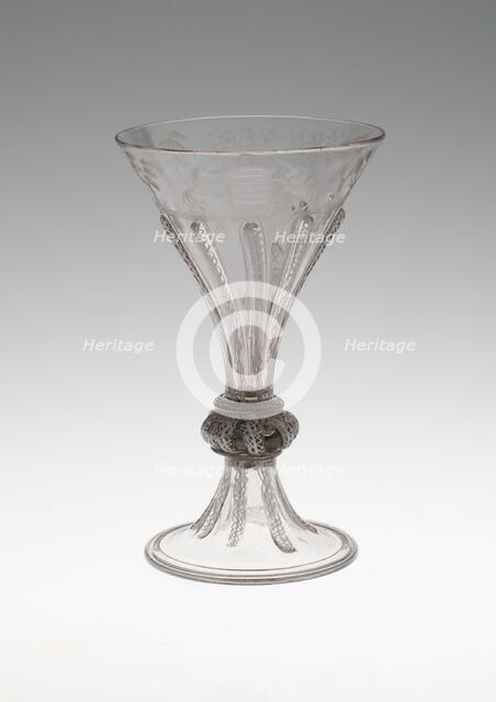 Goblet Engraved with Hunting Scenes, Bohemia, c. 1680. Creator: Bohemia Glass.