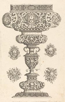 Goblet, rim decorated with masque and bouquet of fruit, published 1579. Creator: Georg Wechter I