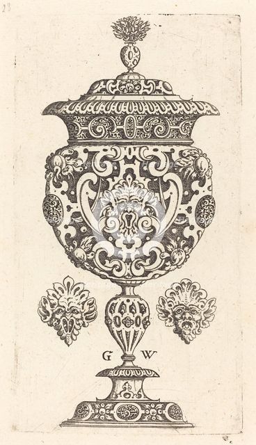 Goblet, rim decorated with masque with gaping mouth, published 1579. Creator: Georg Wechter I.