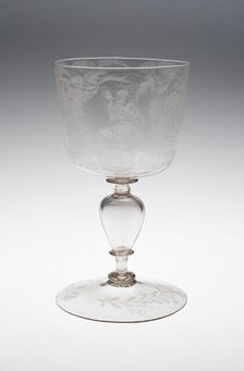 Goblet with Peasant Dancers and Musicians, Netherlands, Late 17th century. Creator: Probably engraved by Willem Mooleyser
