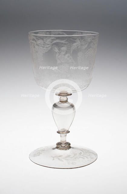 Goblet with Peasant Dancers and Musicians, Netherlands, Late 17th century. Creator: Probably engraved by Willem Mooleyser.