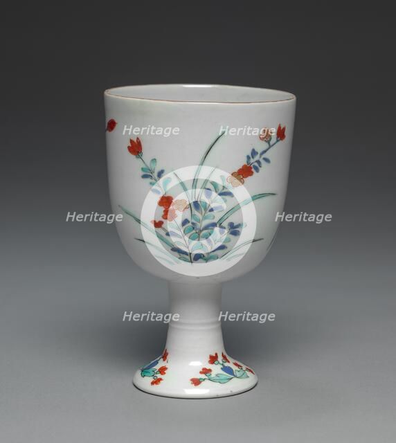 Goblet with Three Sprigs of Flowers: Ko Imari Type, c. 1700. Creator: Unknown.