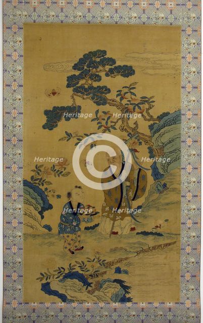 God of Longevity (Shoulao) and boy, 19th century. Creator: Unknown.