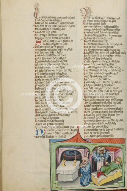 God Appearing to Samuel in his Dream: Eli in Prayer; Weltchronik, about 1400-1410. Creator: Unknown.